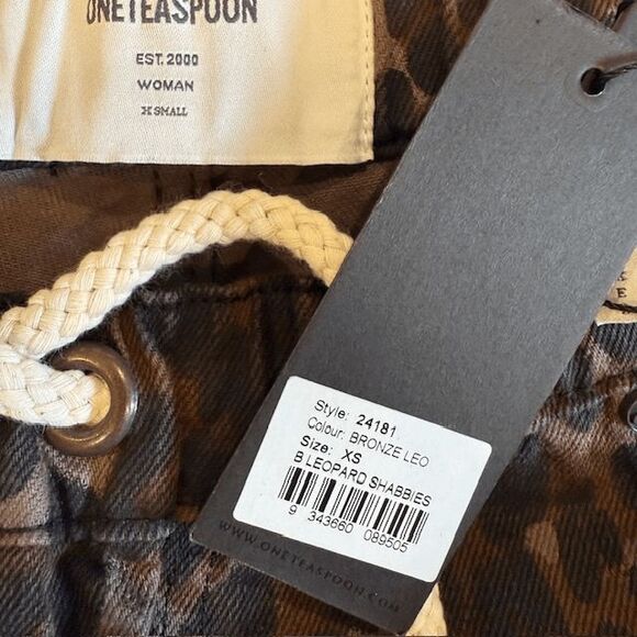 NEW! One Teaspoon Bronze Leopard Shabbies Drawstring Elastic Waist Size XS - Picture 9 of 13